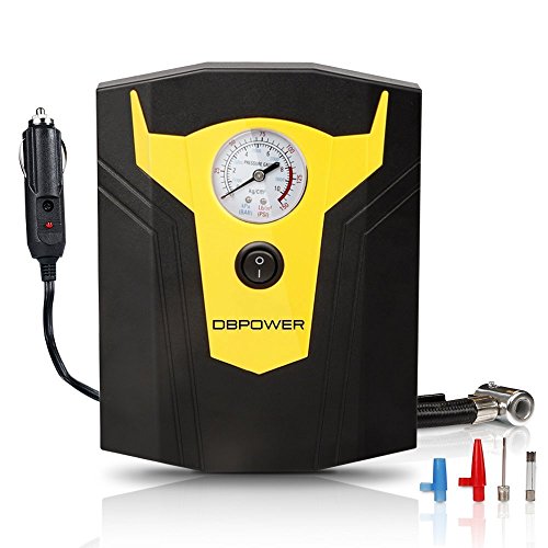 DBPOWER 12V DC Portable Electric Auto Air Compressor Pump to 150 PSI, Tire Inflator with Gauge, 3 High-air Flow Nozzles & Adaptors for Cars, Bicycles and Basketballs (Black and Yellow)