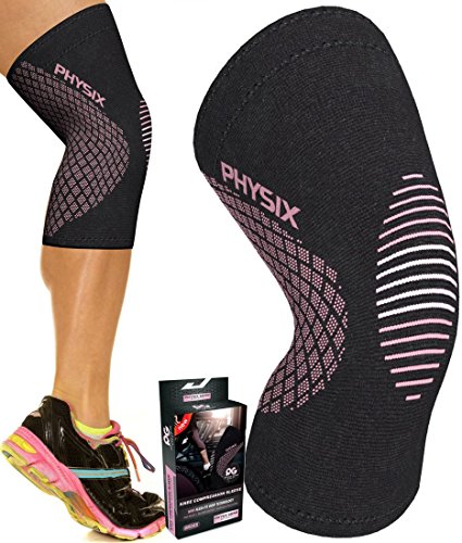 PHYSIX GEAR Knee Support Brace - Premium Recovery & Compression Sleeve for Meniscus Tear, ACL, MCL Running & Arthritis - Best Neoprene Stabilizer Wrap for Crossfit, Squats & Workouts (Single Pink M)